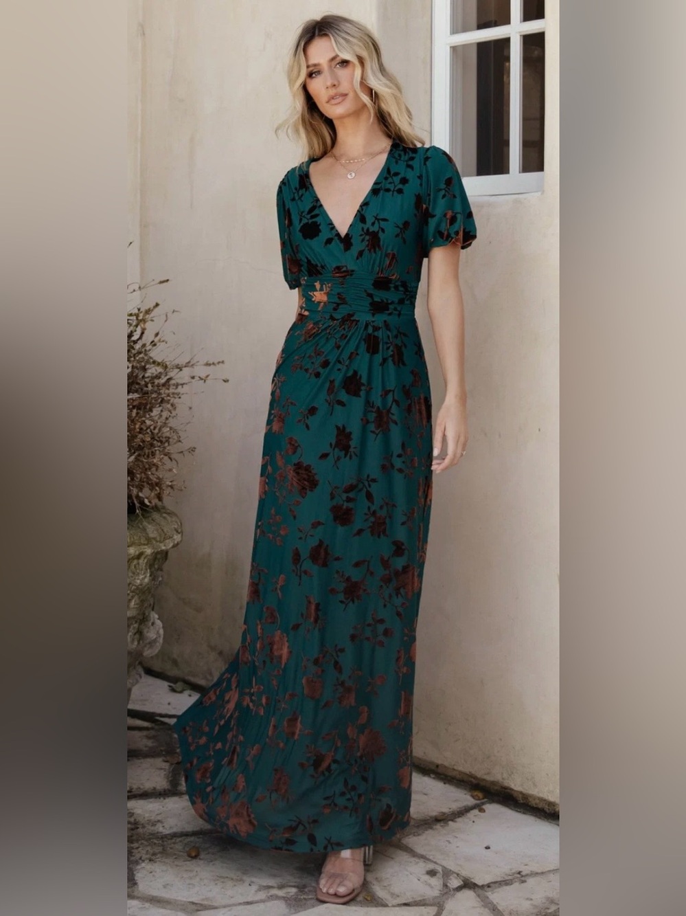 Baltic Born Leslie Velvet Maxi Dress in Bronze + Jade